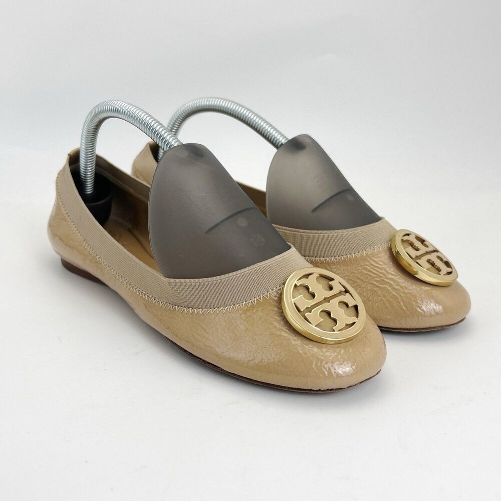 Tory Burch Caroline Ballet Flats Women’s Size 8 M Sand/Beige Leather Preppy